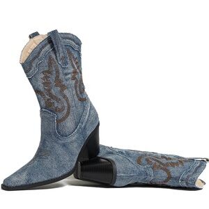 Embroidered Denim Western Boots